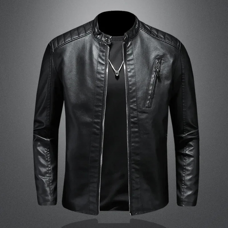 Men Leather Jacket Stand Collar Slim Pu Autumn Fashion Motorcycle Causal Coat Male Moto Biker 241217