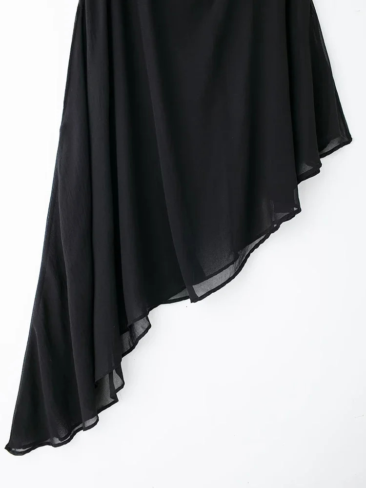 Willshela Women Fashion Black See Through Asymmetrical Cape Vintage O-Neck Female Chic Lady Tops 241216