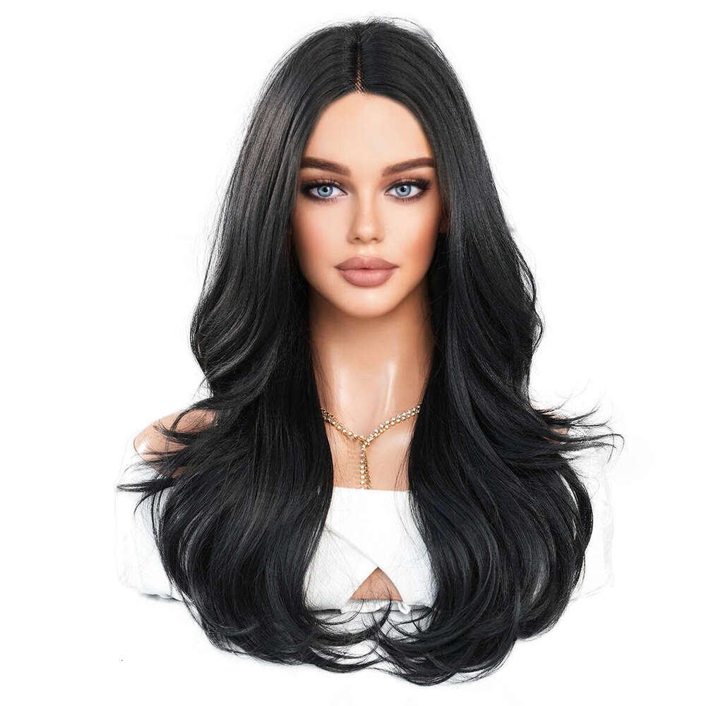 Small T Female Natural Black Medium Split Long Curled Synthetic Hair T-Part Lace Wig Kq9 Kq9