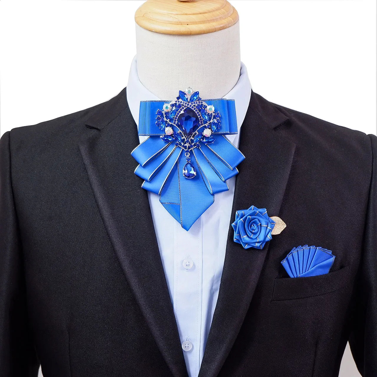 Bow Tie Brooch Set Jewelry British Business Banquet Dress Shirt Collar Flowers Mens Wedding Bow-tie Corsage 3 Pcs Sets 241217