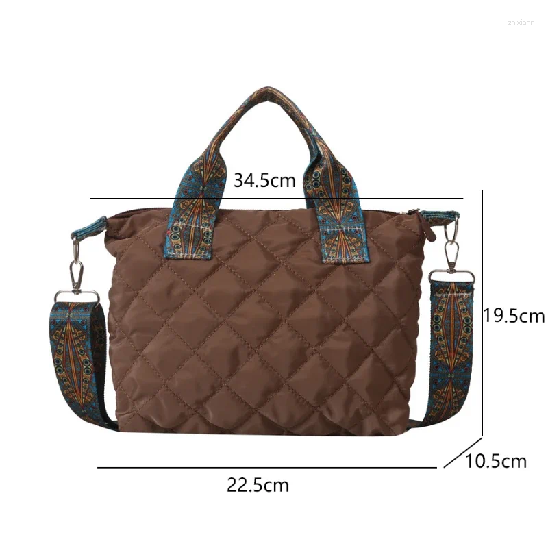 Drawstring Women Wide Shoulder Belt Handbag Fall/Winter Rhombus Space Cotton Bag Large Capacity All-Match Shopping Tote zhanyishengli