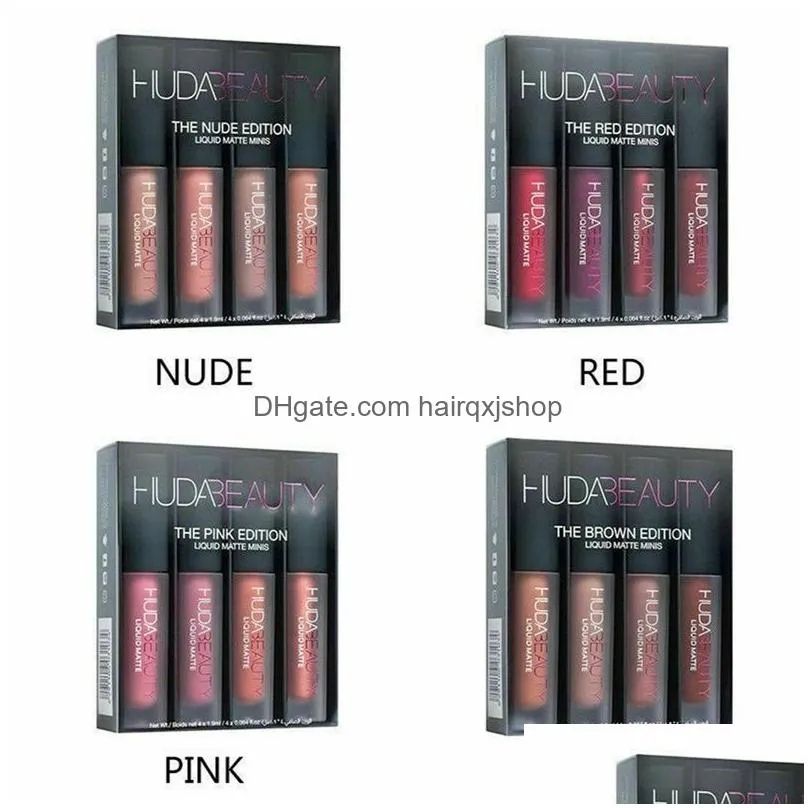 Lip Gloss Huda Set Four Colors Matte Waterproof Non-Stick Non-Fading Lipsticks Makeup Women Cosmetic Care Wholesale Drop Delivery Dhfu2000 free shippi