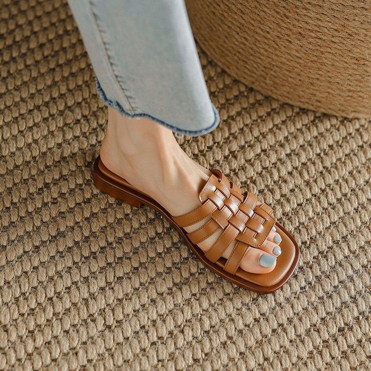 Women Slippers Woven Sandals Outdoor Wear New Style Open Toe Casual Beach Vacation Versatile Triple Beige Brown Free shipping