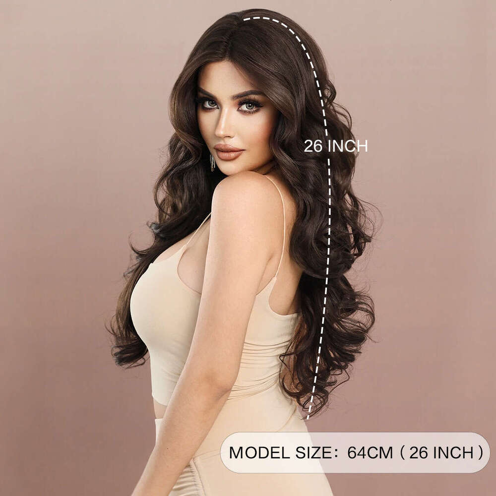 Small T Lace Wig For Women, Black Tea Color, Big Waves, Long Curly Hair, Synthetic Hair T-Part Lace Wig Kq9 Kq9
