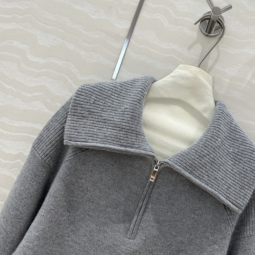 xb9 Lapel Solid Gray Long Sleeve Simple Fashion Women Sweater