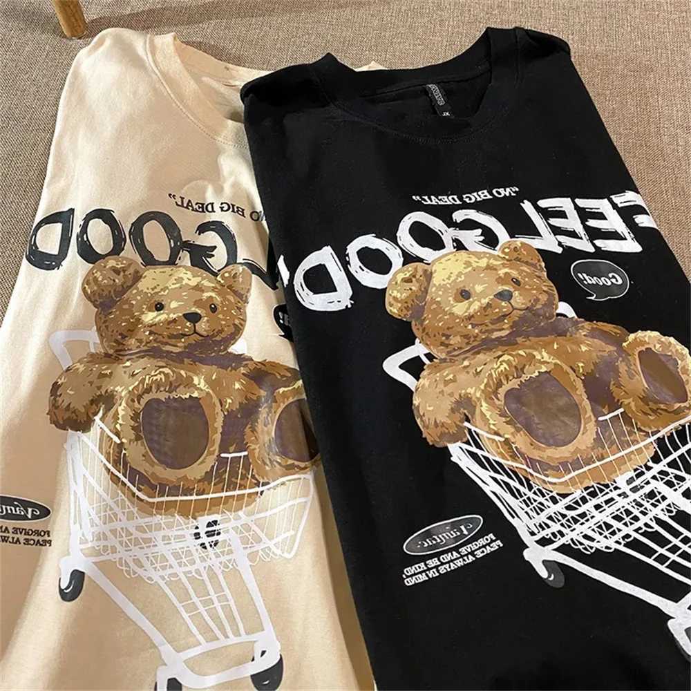 Women's T-Shirt Korean Sle Black Women clothes Bear Chubby Girl Short slve T-shirt Womens Loose Summer Tshirts High Quality Girls Ts Y241212AITN
