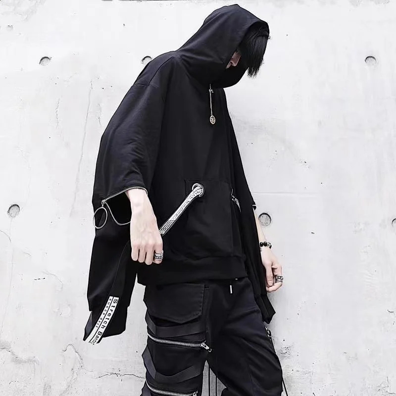 Mens Sets Black HoodiesPants Punk Graphic Zipper Hooded Sweatshirts Cargo Pant Men Oversized Loose Streetwear Suits 241217