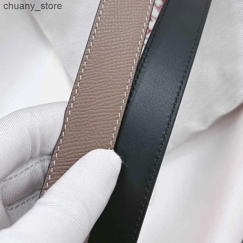 Belts Womens 2.4 plain weave cowhide smooth buckle belt fashion pyramid waist decoration leather dual-purpose pure belt L240910