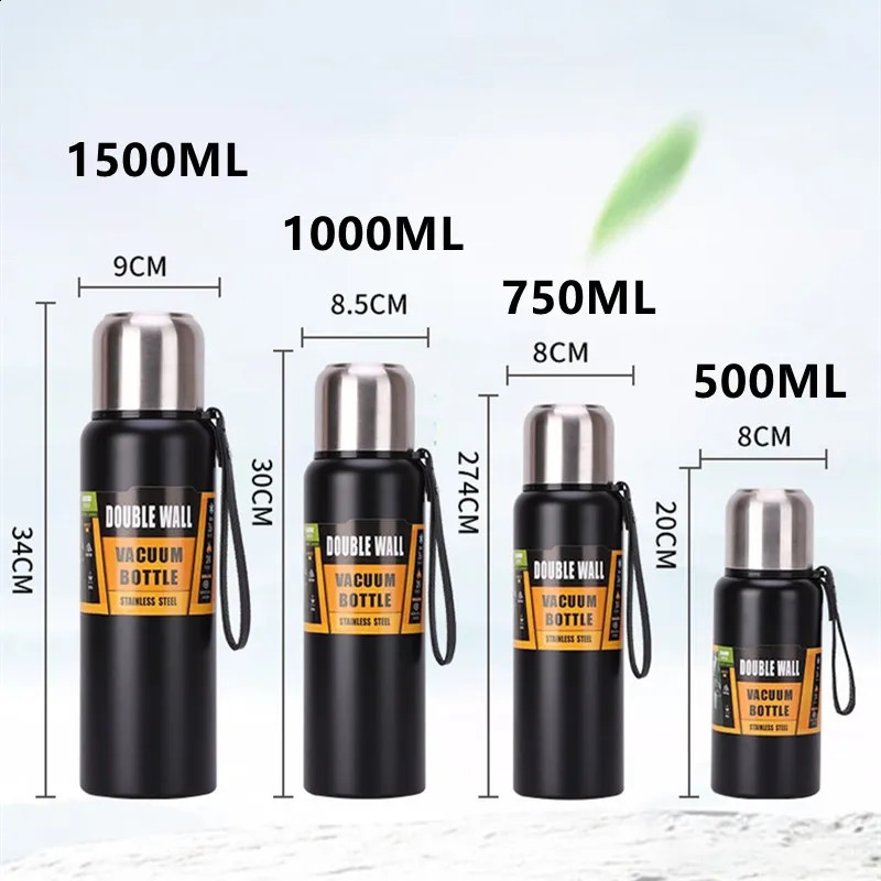 500/750/1000/1500ml Stainless Steel Thermos Large Capacity Vacuum Flask Portable Insulated Tumbler With Rope Thermo Bottle 241217bj W260226