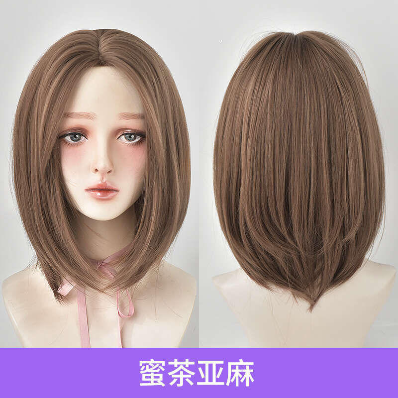 Female Black Straight Shoulder Length Short Wig Black Split Short Hair Wig Cover Kq9 Kq9