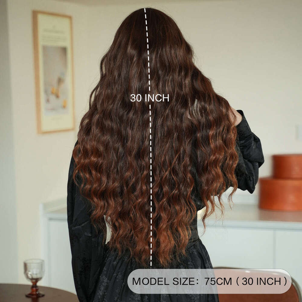 Female Water Curled Long Hair Wave Wig Full Headset High Temperature Silk Fiber Brown Wigs Kq9 Kq9