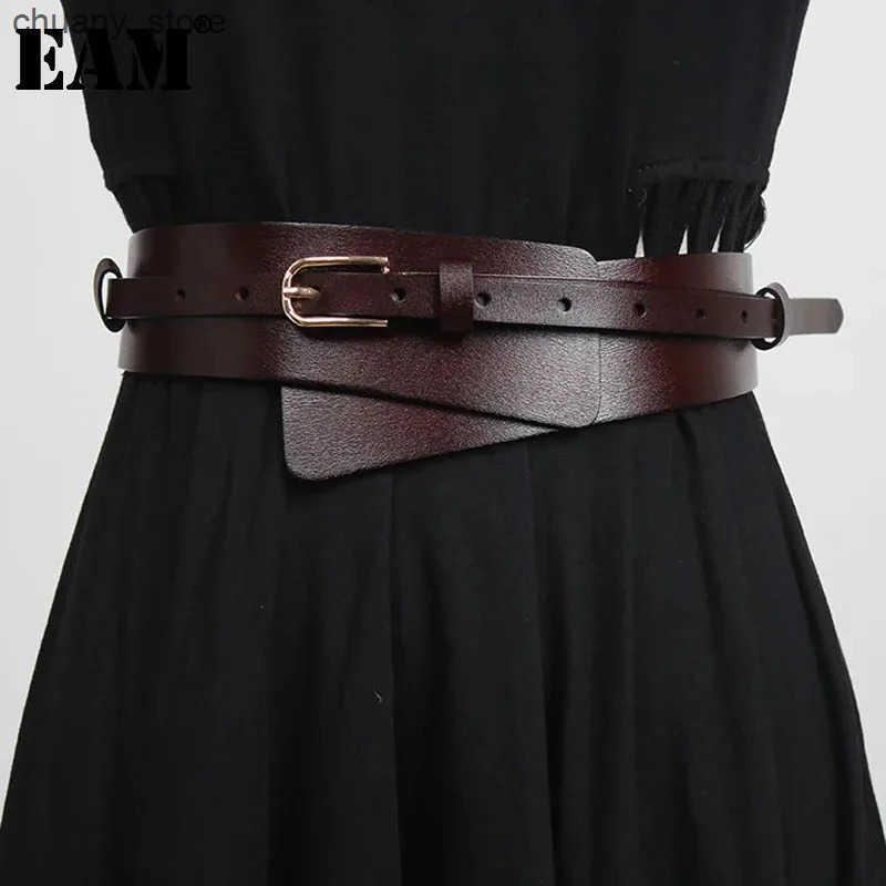Belts PU leather brown irregular buckle long and wide belt personalized womens new fashion trend fully matched spring/summer 2024 1DF2116 L240910