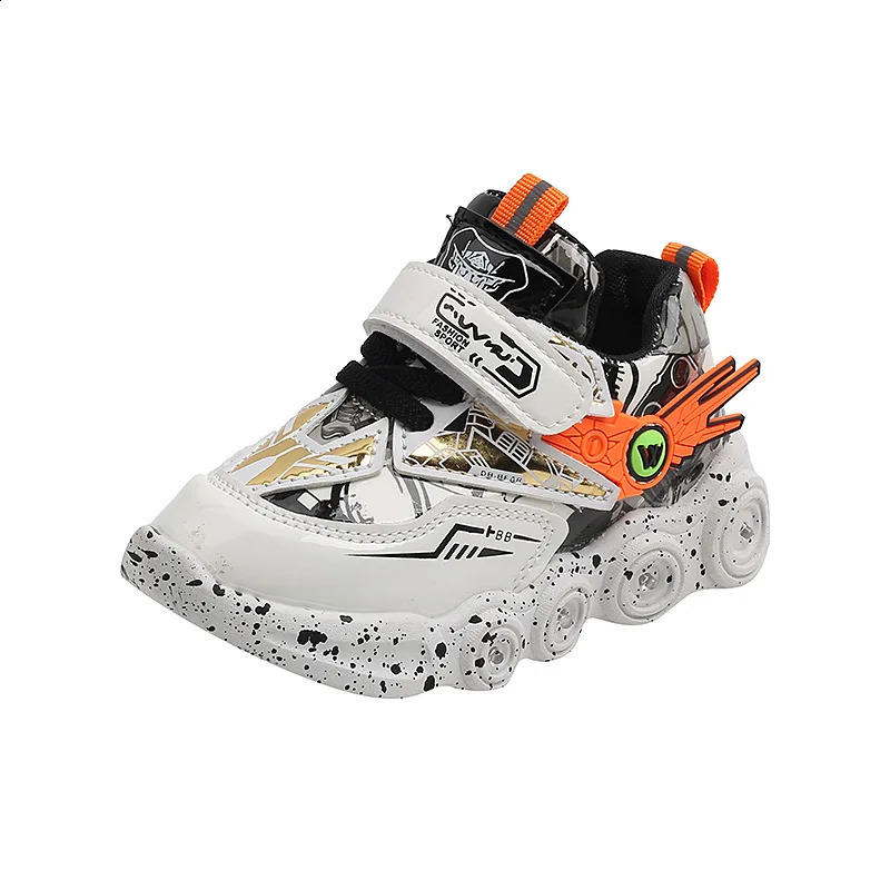 cool boys shoes LED lights cartoon autumn childrens sports leather anti slip running tennis 241216