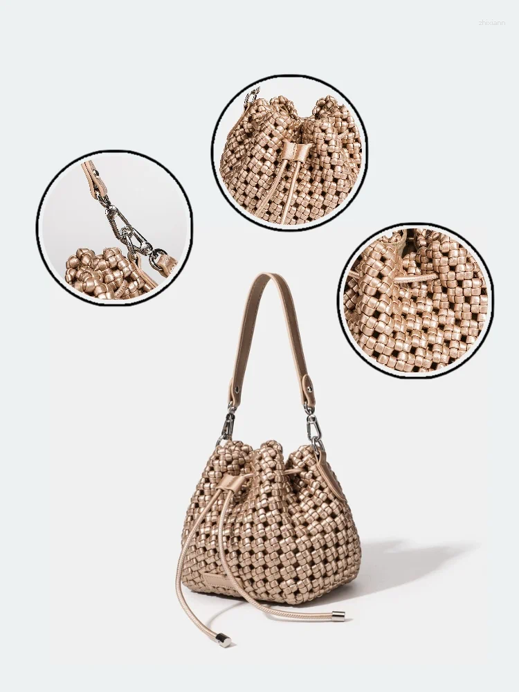 Totes Bucket Bags With Leather Handles Large Cross Bag PU Woven Tote Aesthetic Sier Women's
