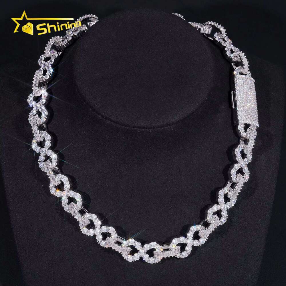 15Mm Sier Gold Plated Hip Hop Jewelry Iced Out Moissanite Dia Baguette Infinity K Cuban Chain Necklace