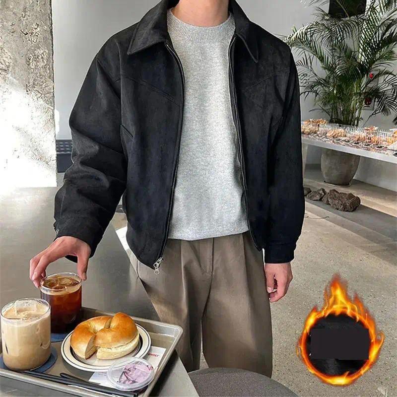Men's Jackets Autumn Loose Lapel Veet Retro Suede Toog Short Jacket For Men