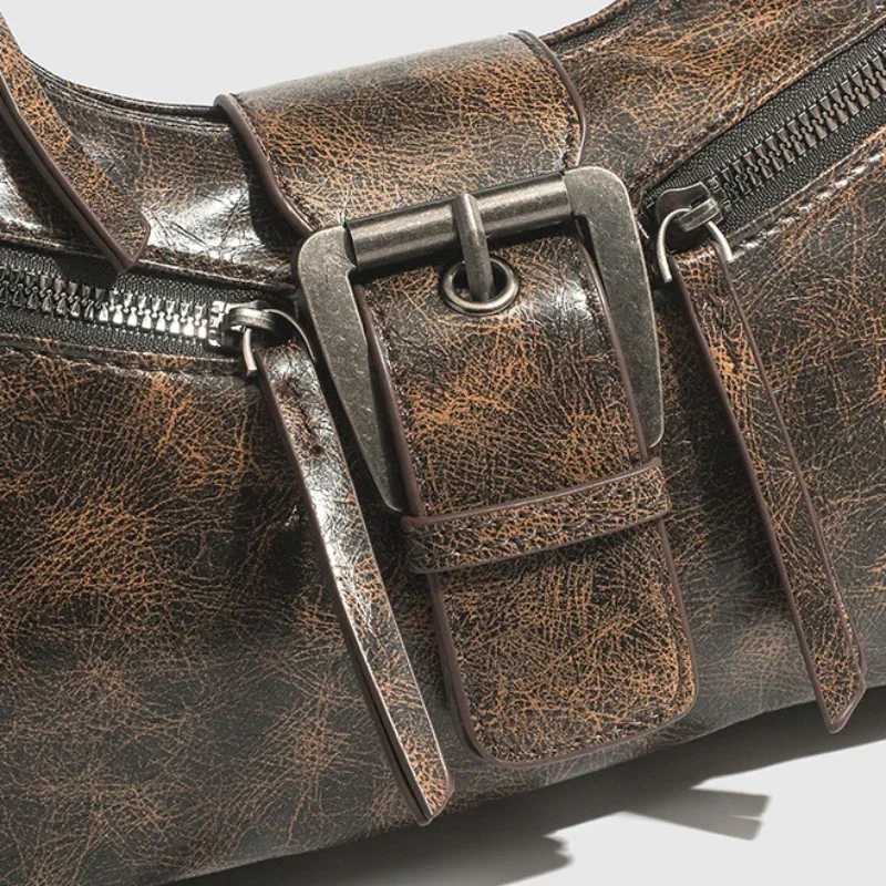 Retro Belt Design PU Leather Shoulder Bags for Women 2024 Y2K Small Vintage Female Underarm Crossbody Bag Fashion Handbags Y250603