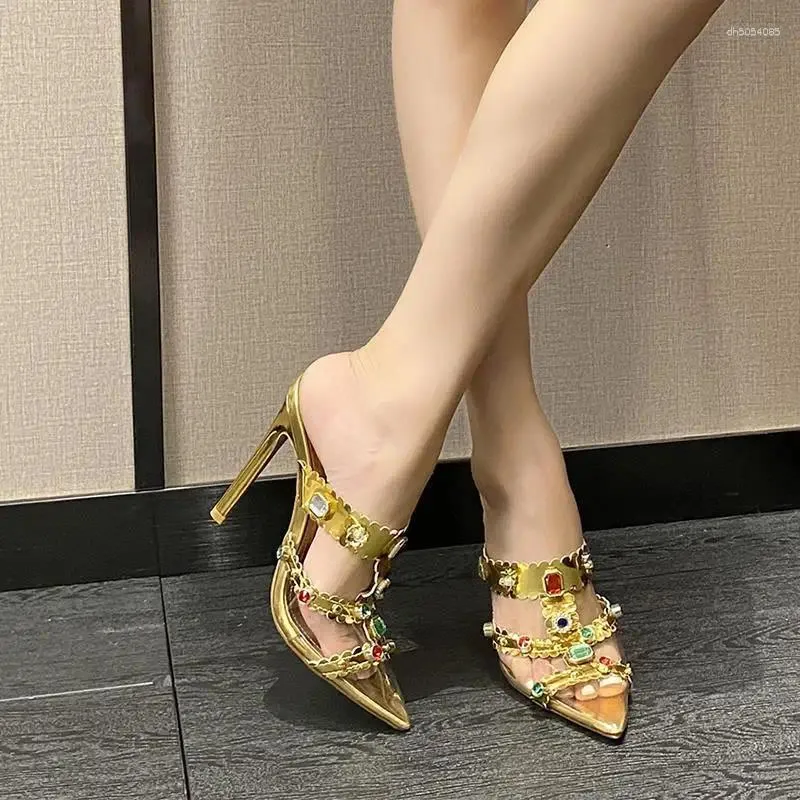 Slippers Women Summer Slides Shoes Jelly Flip ps Low Fashion Pantofle Pointed Toe Glitter 2024 Soft Rubber Fabric PU S