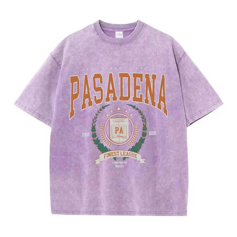 Women's T-Shirt Summer Women Cotton Washed T-Shirts Fashion Design Pasadena Finest League Printed Tops Loose Distressed O-Neck Strt Clothes Y2412