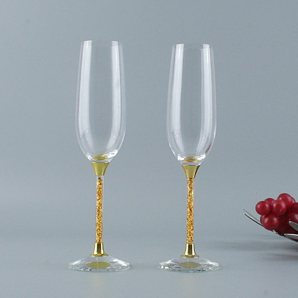 2PCS/Set Oh Trend Creative Crystal Champagne Glass Ceremony Central Table Decoration Wedding Gold Foil Stand Champagne Goblet 241212