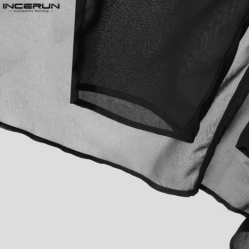 INCERUN American Style See Through Gauze Pants Mens Casual Solid Color Two Piece Set Simple Gauze Bottom 241216
