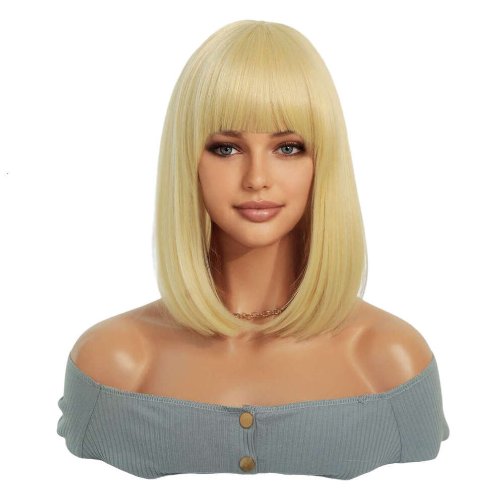 Women's Golden Short Hair Straight Wave Head Halloween Cosplay Blonde Bob Wig Kq9 Kq9