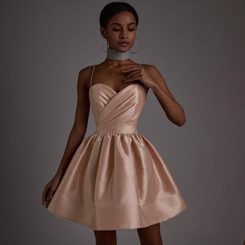 Basic & Casual Dresses Women Party Dress Spaghetti Strap Sleeveless Slim Fit High Waist Solid Color Princess Puffy Sexy Evening Mini Skirts