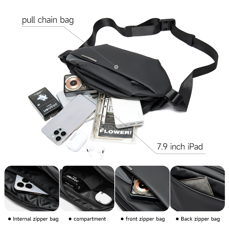 Men Waterproof Fanny With Magnetic Snap Trendy Shoulder Bag For Traveg Sporting Fit
