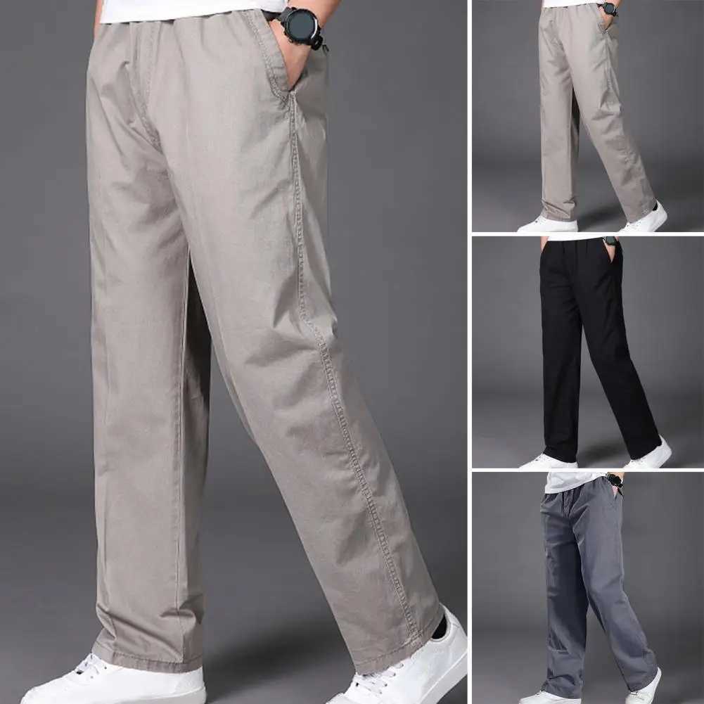 High Quality Mens sports pants basic style mens Trouser Versatile mens cargo pants elastic mid waist wide leg plus size solid color smooth and soft T2