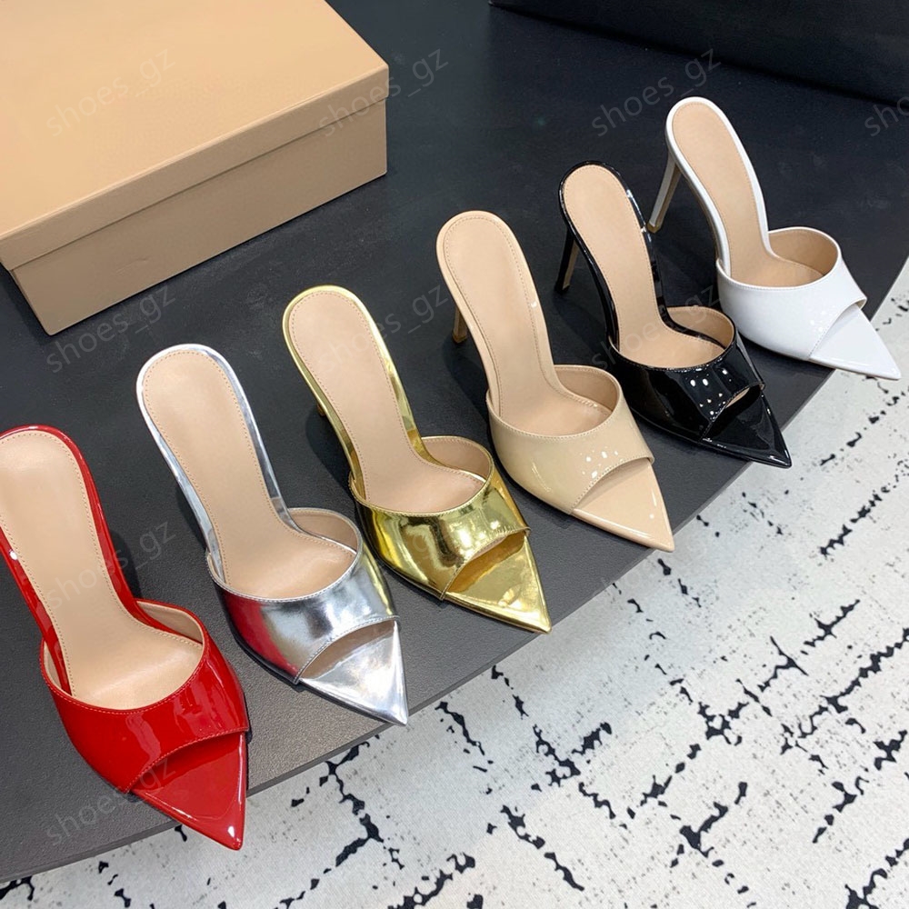 Top quality Golden red High-heels mules shoe slippers sandas for womens slip on open toes Luxury designer heels minimalism Office Evening party shoes Size: 35-42