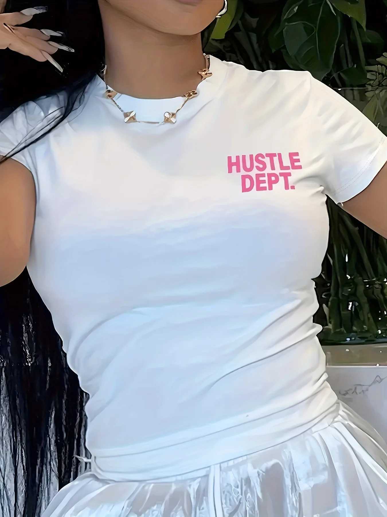 Women's T-Shirt Hustle Dept Print T-Shirts Summer Womens Shirt Short Slve Neck Fashion Casual Sport Clothes Basic T Harajuku Style Y241212CITG