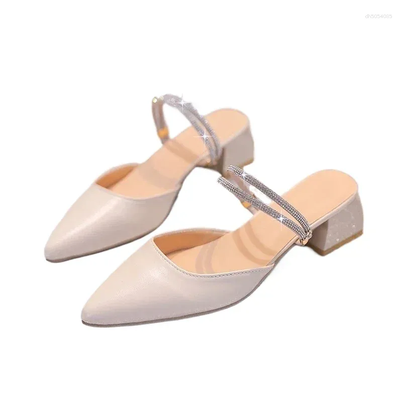 Slippers 2024 Fashion Women's Shoes Baotou Crystal Dress Women Summer Solid Heeled Sandals atos