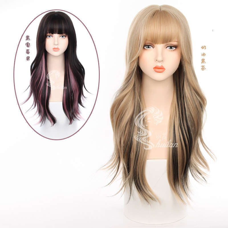 New Wig For Women With Large Wave Curls, Fashionable Internet Celebrity, Natural Air Bangs, Full Head Set Kq9 Kq9