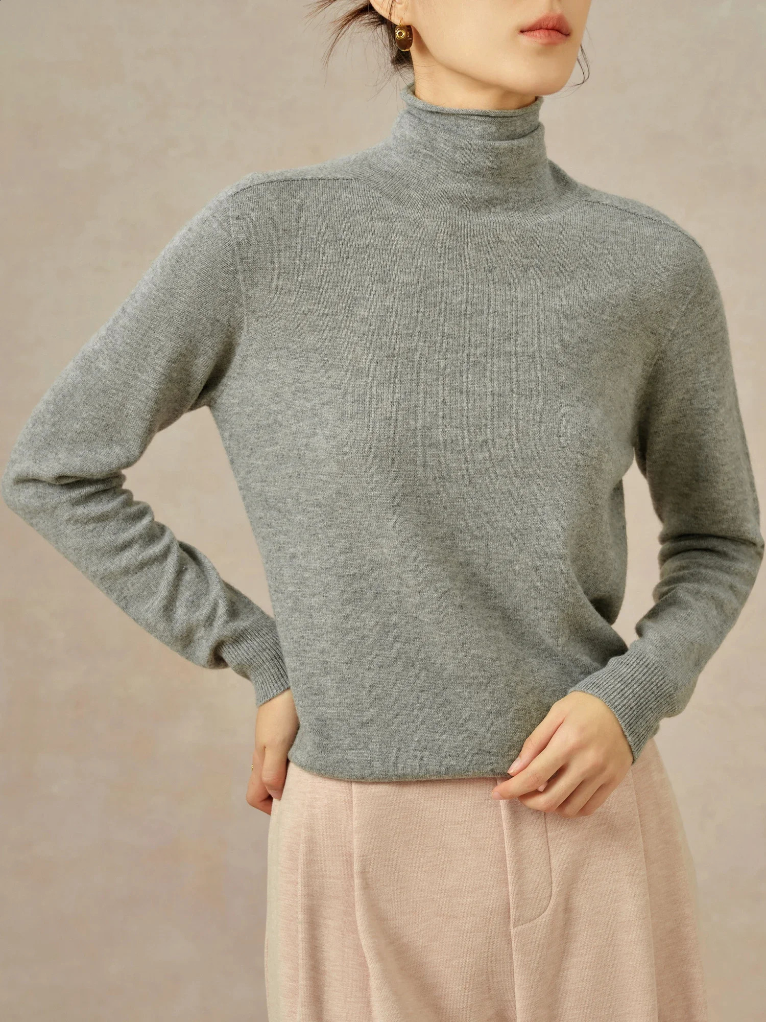 DUSHU 5 ColorsWomen Wool Pullover 100 Round Neck Beige Simple Female Winter Long Sleeve Sweater Top 24DS8407324DS84054 241216