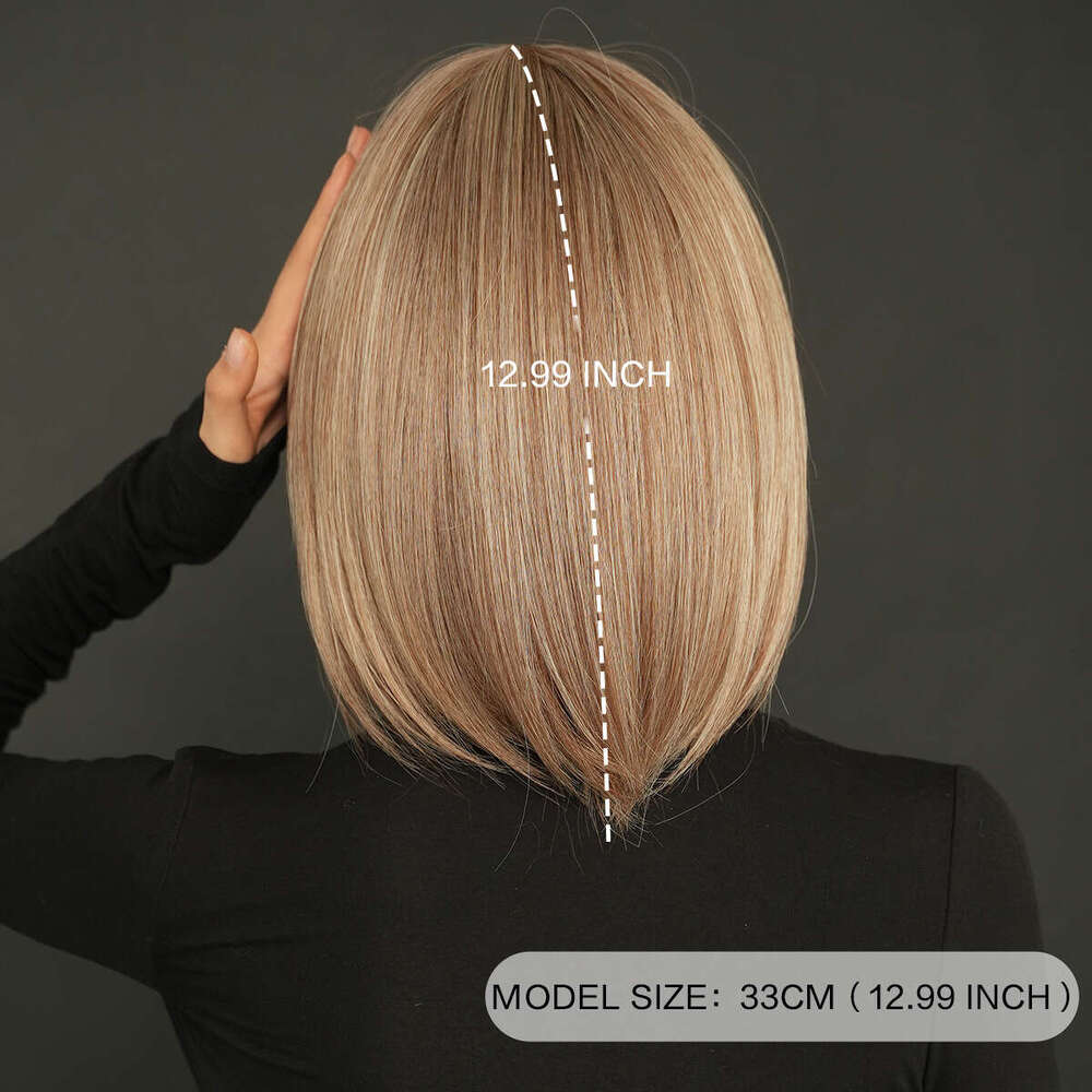 Wig For Women Bangs, Tea Brown, Dyed Rice, Fashionable Short Straight Hair, Headband With Inner Button, Bob Wig Kq9 Kq9