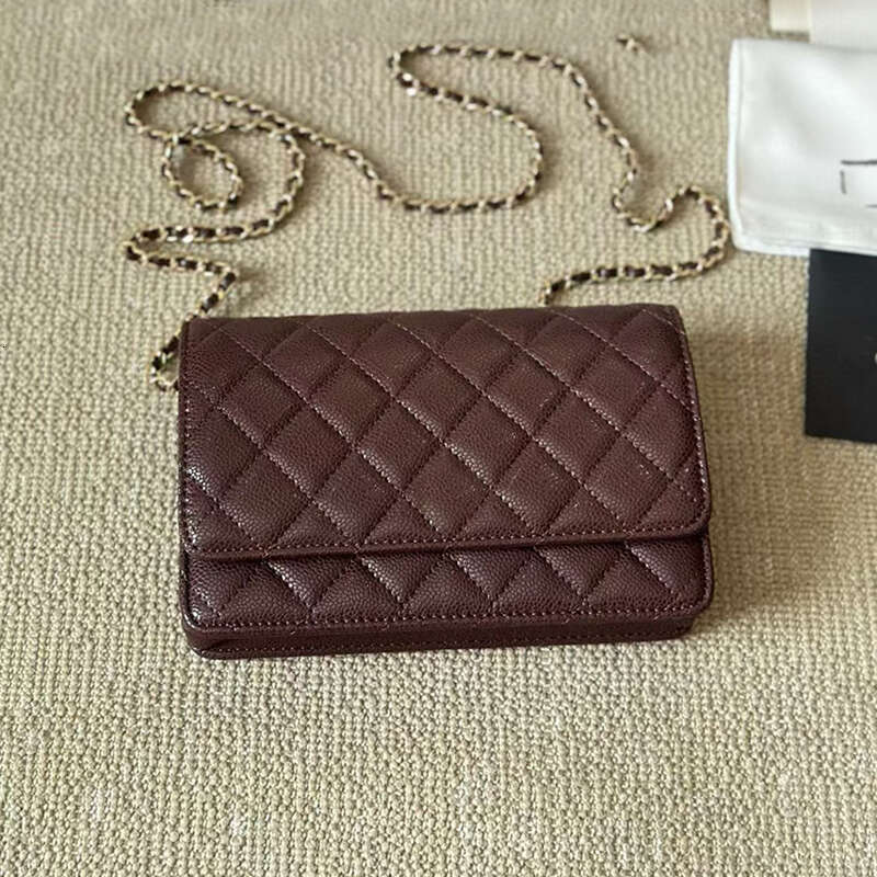 Designer Women Crossbody Bags Burgundy Classic Wallet On Chain Burgundy Caviar Woc Grained Shiny Calfskin Shoulder Purses Top Quality