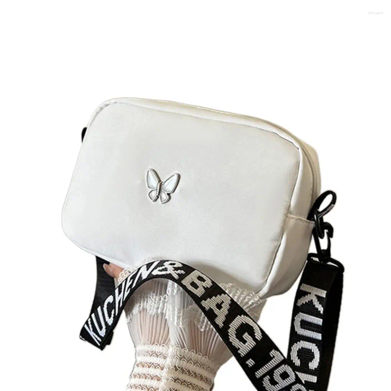 2025 NEW Drawstring Black&white Shoulder Bag Durable Butterly Nylon Crossbody Wide Belt Casual Mini Sqaure zhanyishengli