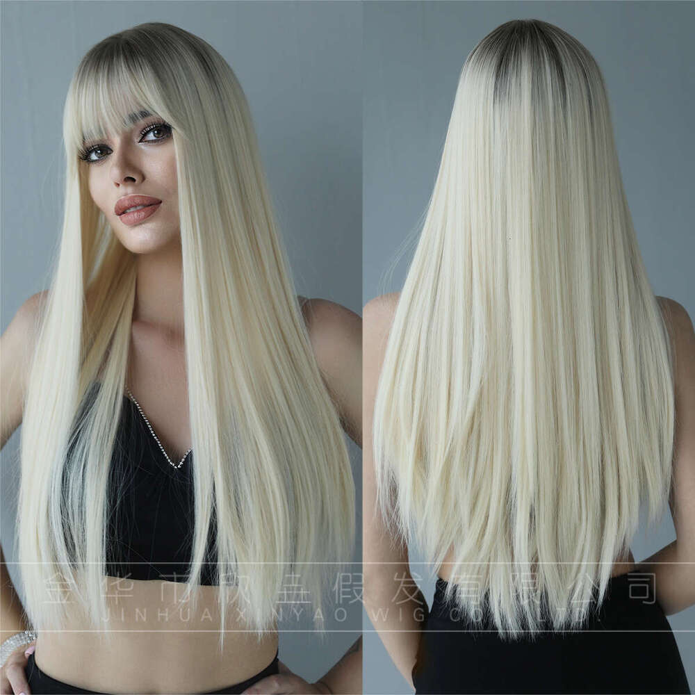 Attention To Ordering - Autumn And Winter Women's Wigs With Extra Long Straight Hair, Platinum Gradient Pencil, Ashed Fiber Nism Wig Kq9 Kq9