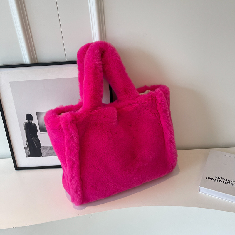 Designer Women's Faux Fur Shoulder Autumn Winter Plush Tote Puffer Handbag Casual Fuzzy Large Capacity Shopping Bag New tote bag purse handbag