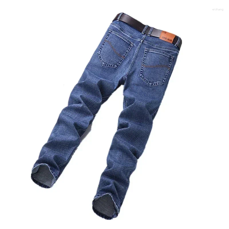 Men's Jeans Fashion European American Style Stretch Men Luxury Denim Pants Slim Straight Deep Blue Gentleman Size 28-38 Slacks