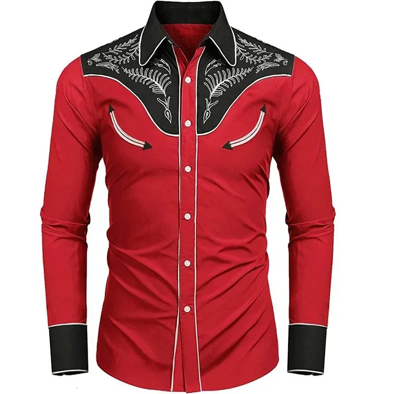 Mens Western Ethnic Style Shirt Retro Printed Long Sleeve Button Shirt Fashion Casual Lapel Cardigan Coat Cowboy Shirts Top 241216