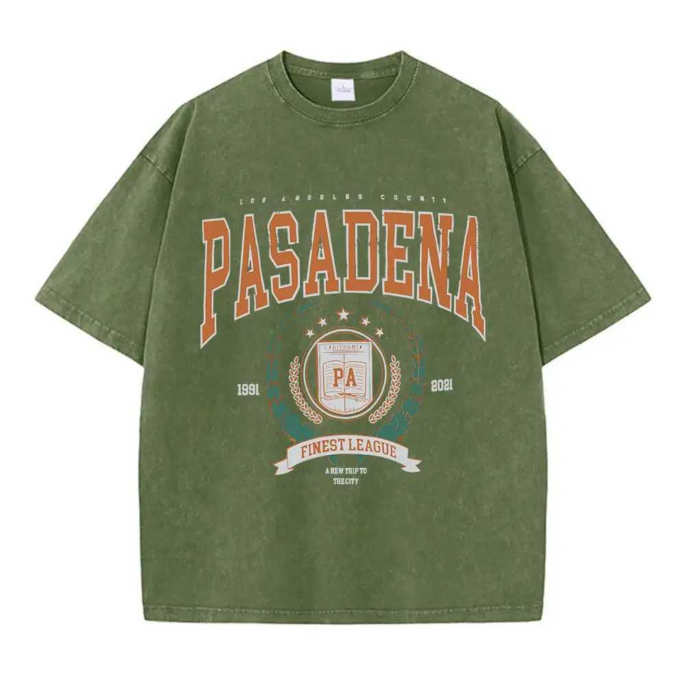 Women's T-Shirt Summer Women Cotton Washed T-Shirts Fashion Design Pasadena Finest League Printed Tops Loose Distressed O-Neck Strt Clothes Y2412