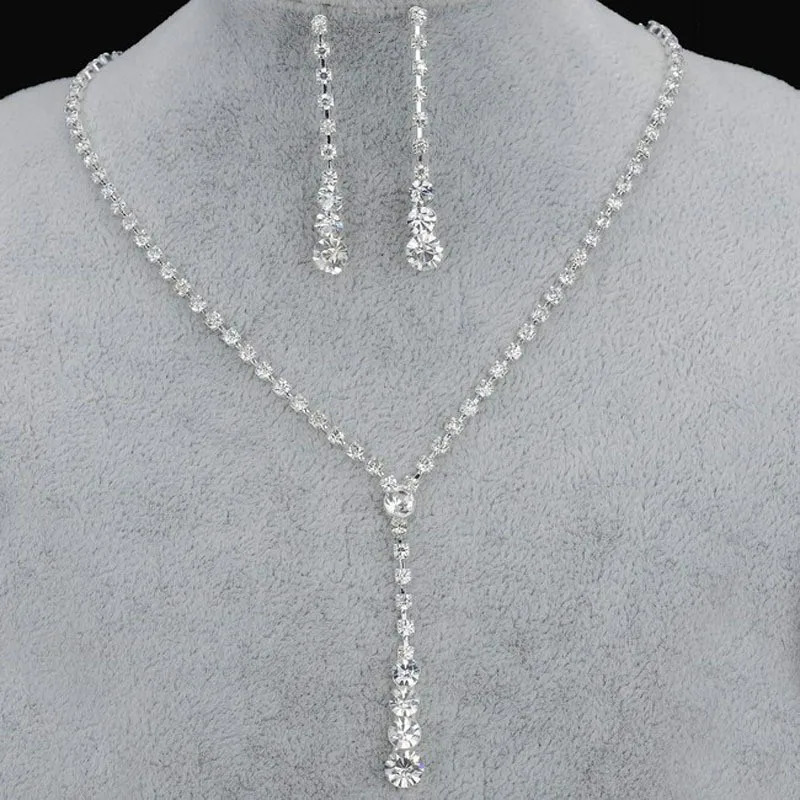 Fashion pendant crystal jewelry set necklace earrings bride bridesmaid wedding accessories 241212