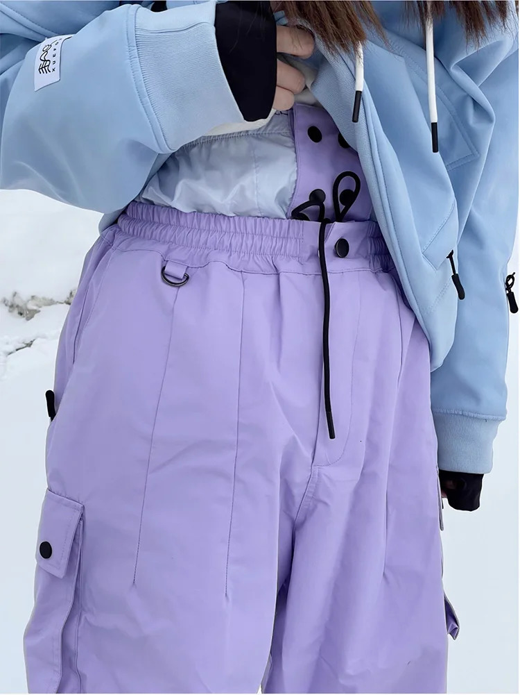 Women Outdoor Windproof Waterproof Warm Violet Color Snow Trousers Oversize Ski Pants Winter Ski Snowboard Pants Cargo Pants 241216