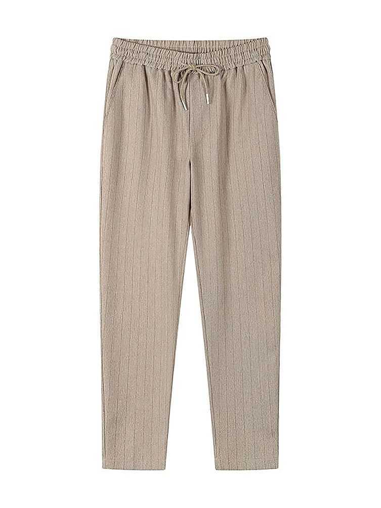 2025S Fashion Designer High Quality Striped Straight Casual Ice Silk Workwear Mens Streetwear Loose Drawstring Retro Sports Ankle Length En Pants