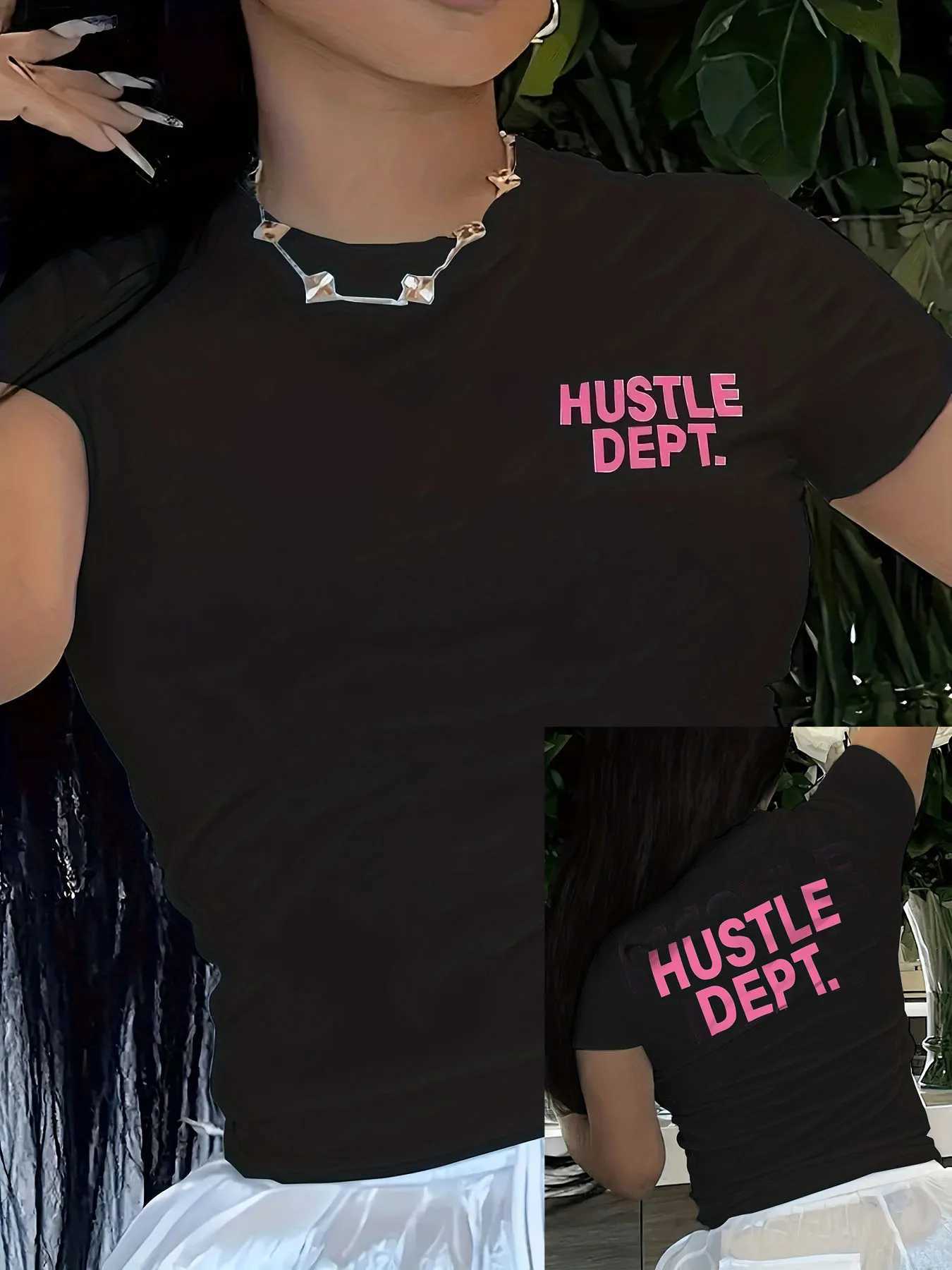 Women's T-Shirt Hustle Dept Print T-Shirts Summer Womens Shirt Short Slve Neck Fashion Casual Sport Clothes Basic T Harajuku Style Y241212CITG