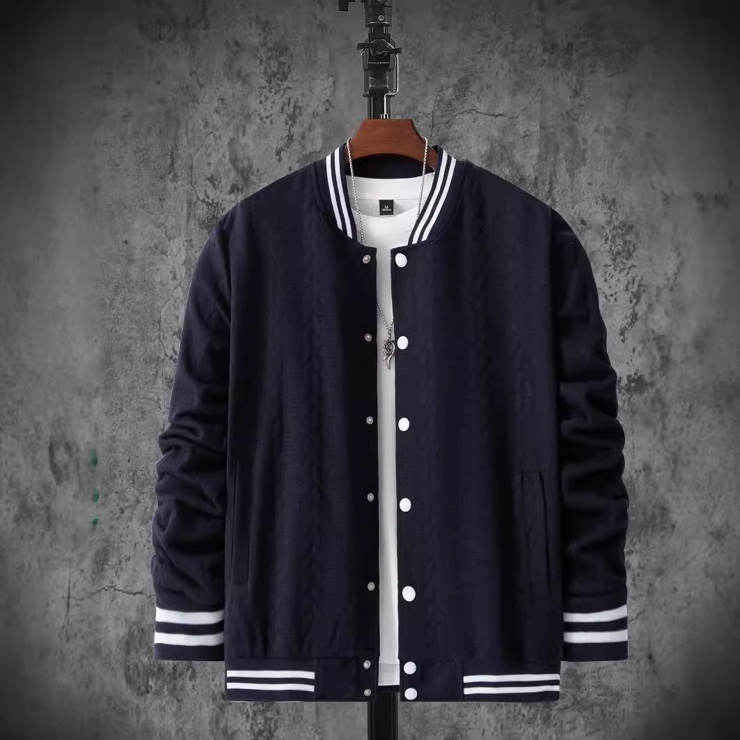 M12163 2024 autumn new jacquard design solid color men's long-sleeved cardigan sweater