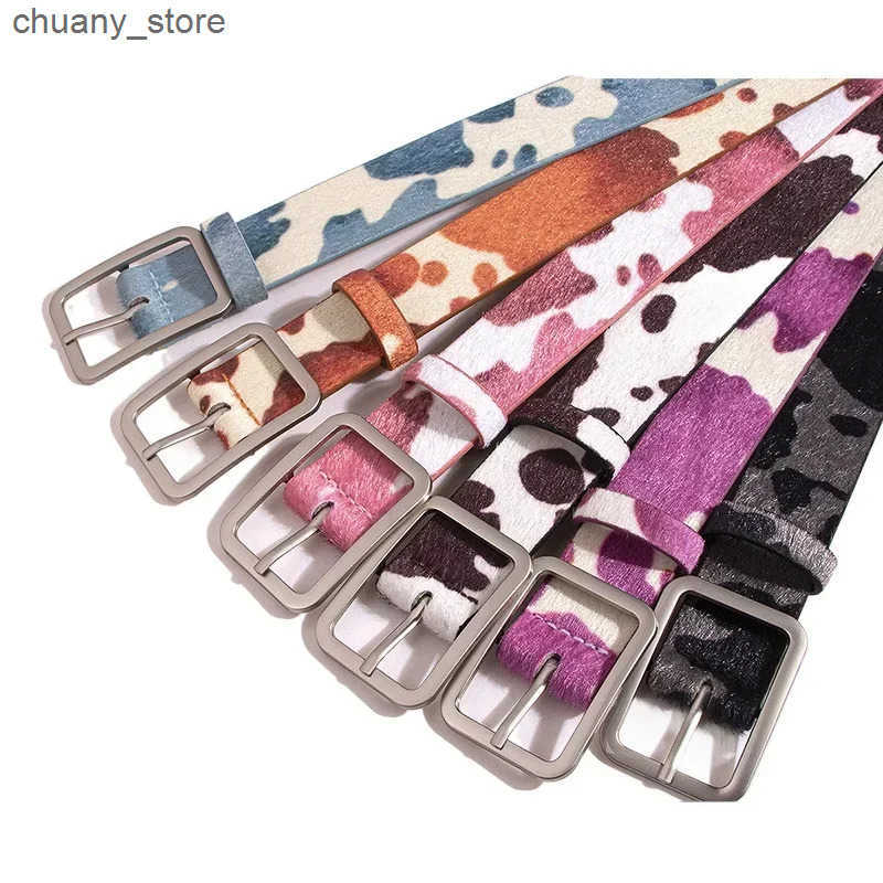 Belts Colorful Cow Print Belts Fashionable Simulated Animal Fur Belts Zinc Alloy Buckles Woman Apparel Accessories L240910