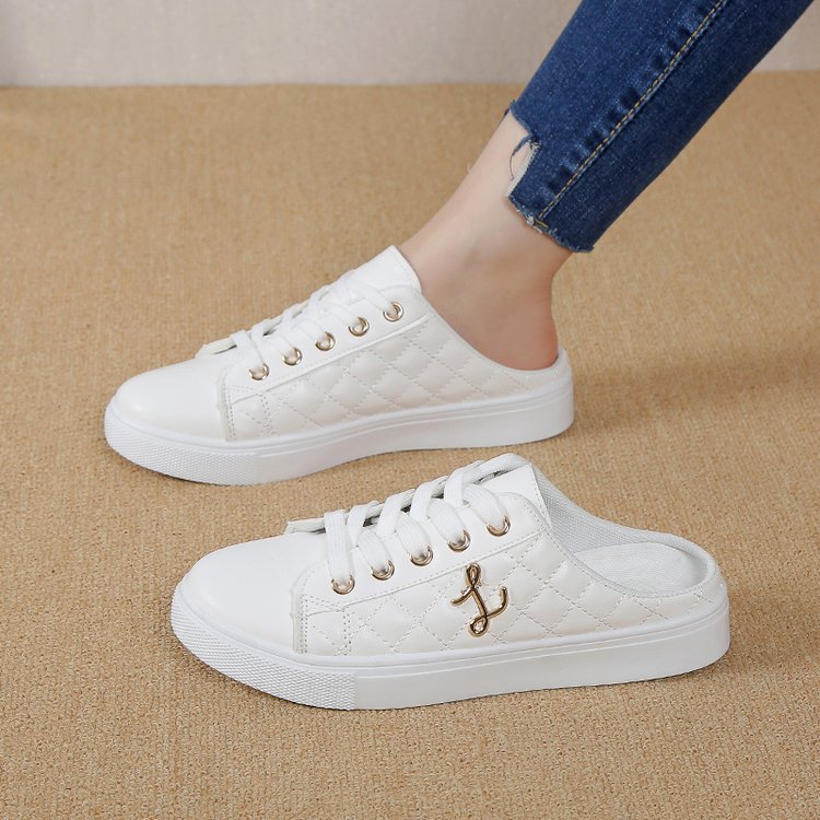 Women Casual Shoes Slipper Closed Toe Low Heel Round Toe Flat Bottom Simple Style Commuting Solid Color Triple White Free shipping
