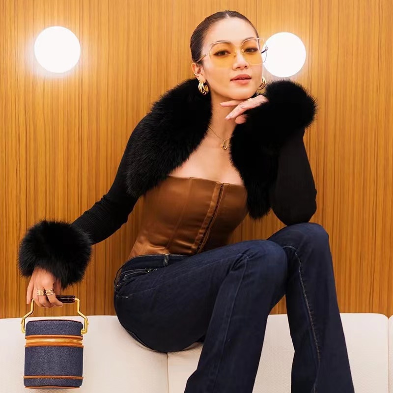 Women's Jackets Fall Winter Furry Patchwork Long Sleeve Crop Jackets Tops + Corset Tanks Fashion Casual Ribbed Coats 2 pcs Streetwear